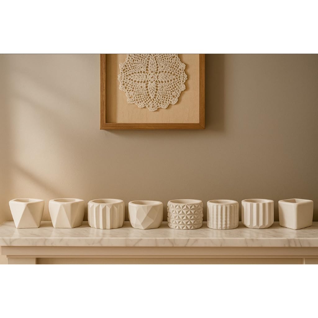 Vasinhos Decorativos com Cactos e Plantas Artificiais - Gesso e Design Moderno(KIT 4 VASINHOS)