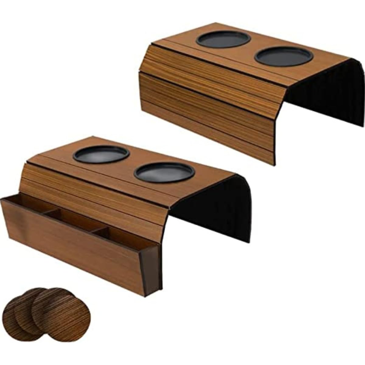 Kit 2 esteiras para braço de sofá com Bolacha de copos e porta controle material MDF protege seu sofá (1 esteira COM porta controle, 1 esteira simples, 4 Suporte copos)