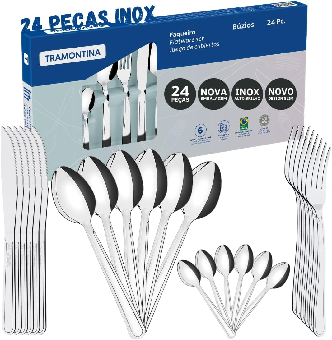 Jogo de Talheres Faqueiro Inox 24 Peças Búzios Tramontina