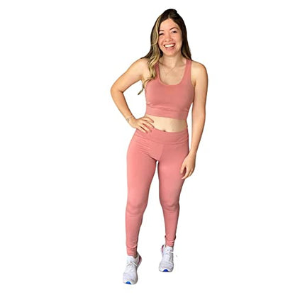 Conjunto Fitness Academia Feminino Calça Legging e Top Sem Bojo (M 38/40, Rose)