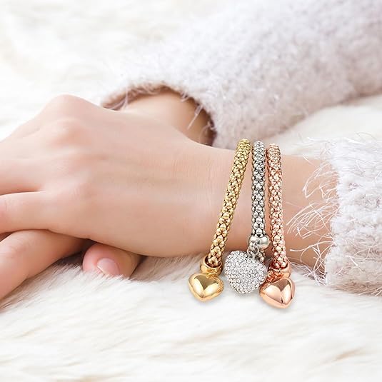 4 peças/conjunto de pulseiras e pulseira de contas elásticas de várias camadas estilo boêmio (feminino) moda coração borla pingente pulseira feminina joia, One Size, Liga metálica, Liga metálica.