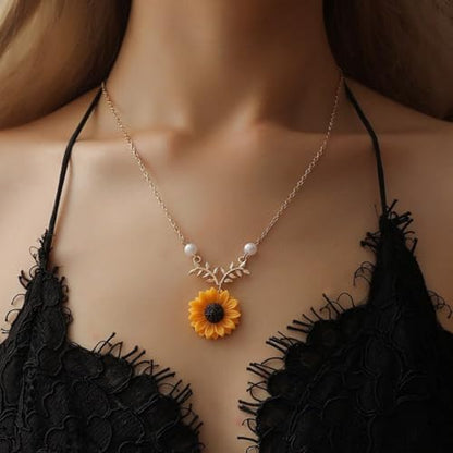 Colar Feminino "Sunshine" Girassol em Cobre Banhado a Ouro 51cm Ajustável – Significado, Estilo e Elegância - Acompanha Bolsa de Veludo
