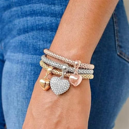 4 peças/conjunto de pulseiras e pulseira de contas elásticas de várias camadas estilo boêmio (feminino) moda coração borla pingente pulseira feminina joia, One Size, Liga metálica, Liga metálica.