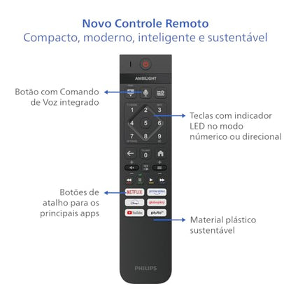 PHILIPS, Smart TV Ambilight 55" 4K, 55PUG8100/78, Comando de Voz, HDR10+/Dolby Atmos, VRR/ALLM, Bluetooth