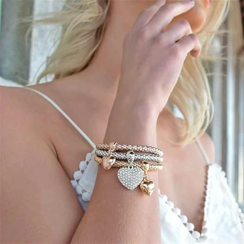 4 peças/conjunto de pulseiras e pulseira de contas elásticas de várias camadas estilo boêmio (feminino) moda coração borla pingente pulseira feminina joia, One Size, Liga metálica, Liga metálica.