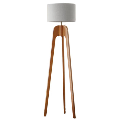 UNIDECOR CASA Luminária Abajur de Chão Tripé Tradicional Madeira Maciça Cúpula de Tecido Linho