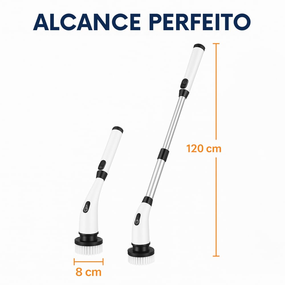 Mop Escova de Limpeza Elétrica Giratória 360°, 9 em 1, Recarregável, com Cabo Ajustável, 9 Cabeças Substituíveis, para Limpeza de Casa