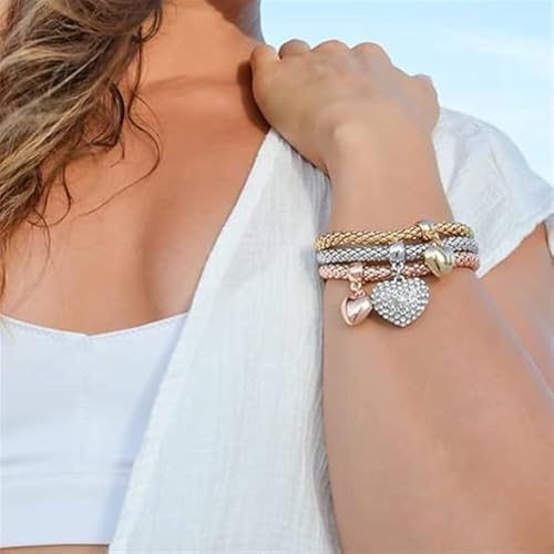 4 peças/conjunto de pulseiras e pulseira de contas elásticas de várias camadas estilo boêmio (feminino) moda coração borla pingente pulseira feminina joia, One Size, Liga metálica, Liga metálica.