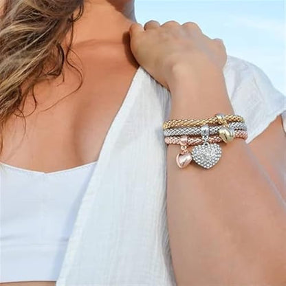 4 peças/conjunto de pulseiras e pulseira de contas elásticas de várias camadas estilo boêmio (feminino) moda coração borla pingente pulseira feminina joia, One Size, Liga metálica, Liga metálica.