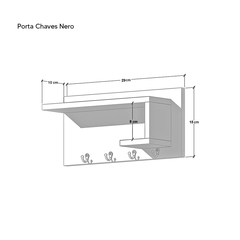 Porta Chaves Nero Organizador Decoração Casa Branco e Freijó