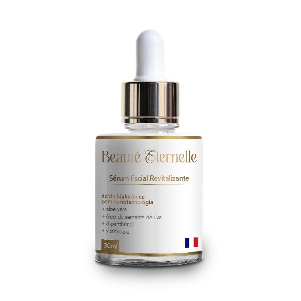 Sérum Facial Hidratante e Revitalizante Rejuvenescedor Beauté Éternelle 30 ml com Ácido Hialurônico (Aloe Vera, Óleo de Semente de Uva, D-panthenol, Vitamina E)