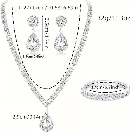 Conjunto de 3 peças de joias elegantes de strass - Design requintado embutido, perfeito para festas à noite, casamento e ocasiões especiais - Acessórios duráveis, brilhantes e atraentes para presentes