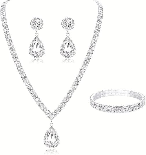 Conjunto de 3 peças de joias elegantes de strass - Design requintado embutido, perfeito para festas à noite, casamento e ocasiões especiais - Acessórios duráveis, brilhantes e atraentes para presentes