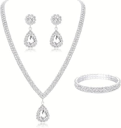 Conjunto de 3 peças de joias elegantes de strass - Design requintado embutido, perfeito para festas à noite, casamento e ocasiões especiais - Acessórios duráveis, brilhantes e atraentes para presentes