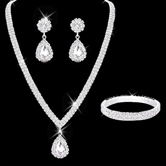 Conjunto de 3 peças de joias elegantes de strass - Design requintado embutido, perfeito para festas à noite, casamento e ocasiões especiais - Acessórios duráveis, brilhantes e atraentes para presentes