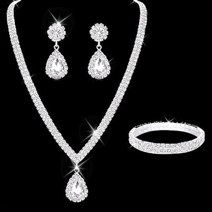 Conjunto de 3 peças de joias elegantes de strass - Design requintado embutido, perfeito para festas à noite, casamento e ocasiões especiais - Acessórios duráveis, brilhantes e atraentes para presentes