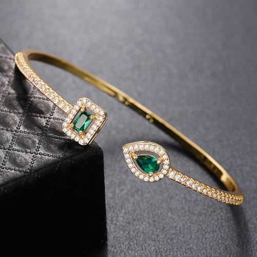 Pulseira feminina moderna de zircônia cúbica brilhante joia de mão, Adjustable, Latão, Zircônia cúbica