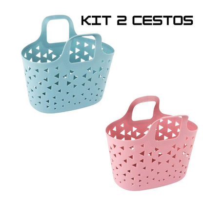 kit 2 Cestos Organizador Plástico,casa,cozinha 16,5cm e Alça Color