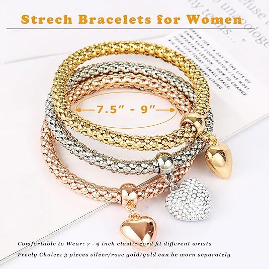 4 peças/conjunto de pulseiras e pulseira de contas elásticas de várias camadas estilo boêmio (feminino) moda coração borla pingente pulseira feminina joia, One Size, Liga metálica, Liga metálica.