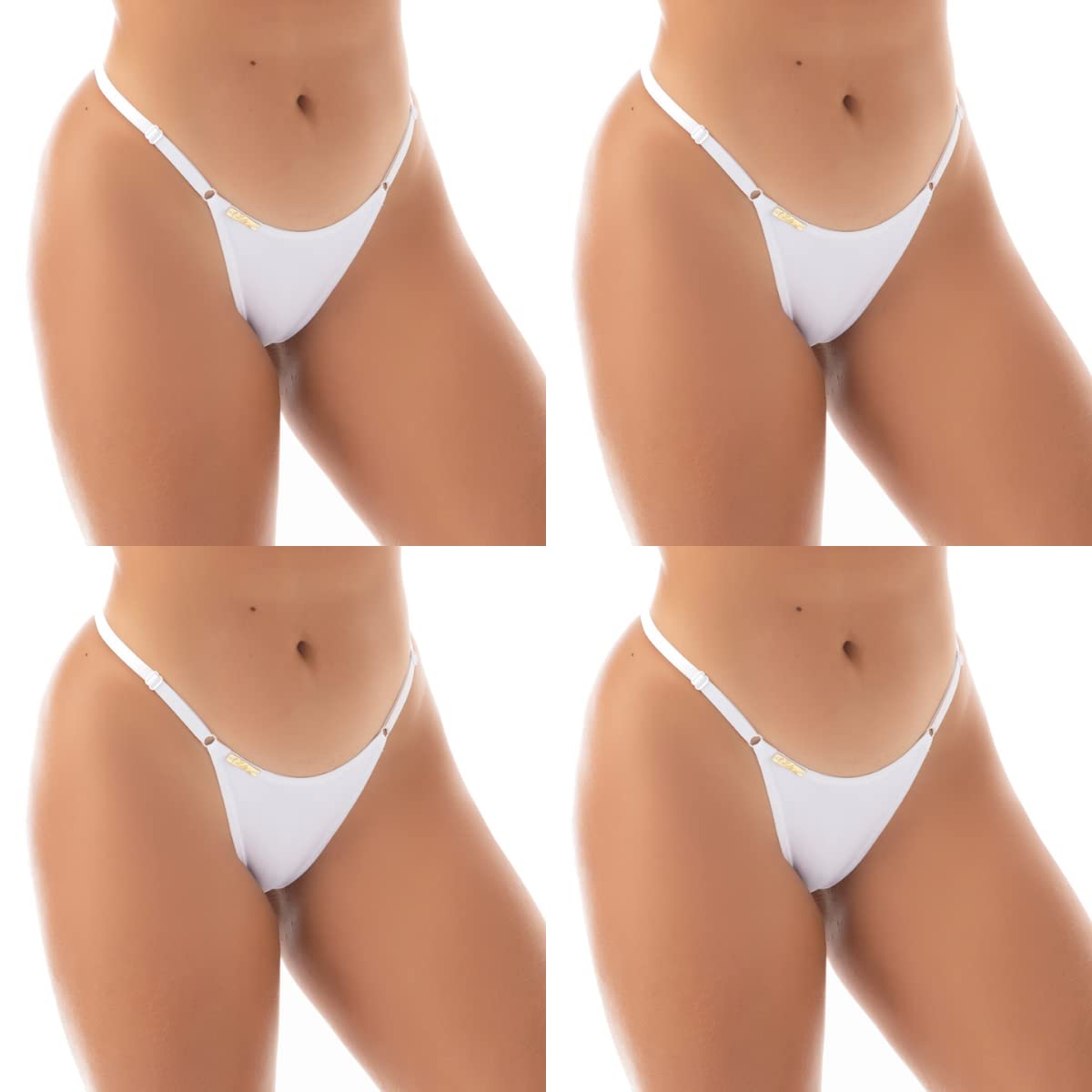 Kit 4 Calcinhas Tangas Fio Dental com Regulagem | Tanga Sol cor:branco;tamanho:P