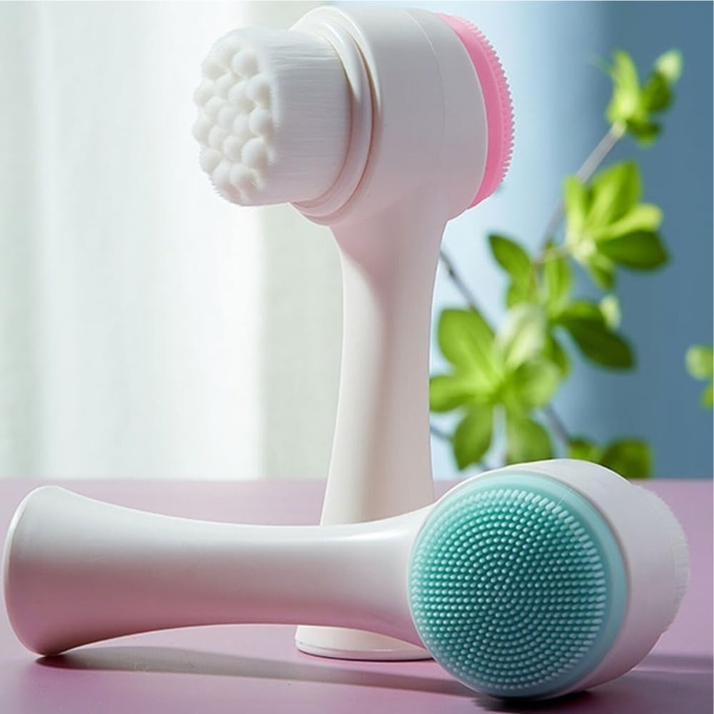 Genérico Escova Facial 2 em 1 com Esponja de Massagem para Skin Care Cuidado Facial Completo (Branco com Rosa)