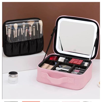 Kit Maleta Maquiagem completo Profissional Com Espelho e Luz Led e paleta de maquiagem Armazenamento (Cor aleatória)