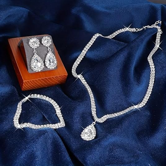 Conjunto de 3 peças de joias elegantes de strass - Design requintado embutido, perfeito para festas à noite, casamento e ocasiões especiais - Acessórios duráveis, brilhantes e atraentes para presentes
