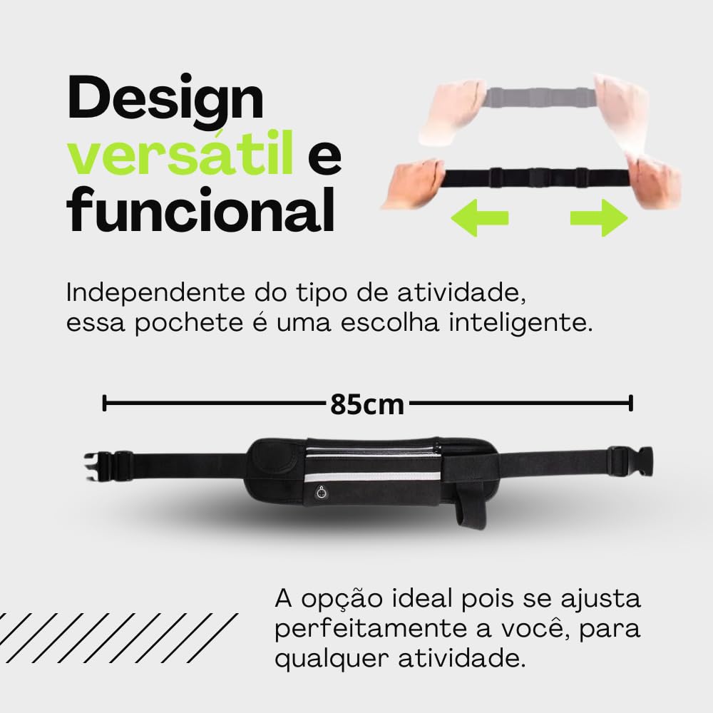 Pochete Esportiva Slim Fitness Cintura Antifurto para Caminhada Corrida Academia Bike Porta Celular Cinta Lazer Documento Doleira Feminina Masculina Impermeável Premium (Preto)