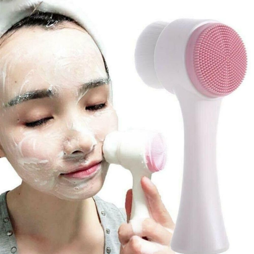 Genérico Escova Facial 2 em 1 com Esponja de Massagem para Skin Care Cuidado Facial Completo (Branco com Rosa)