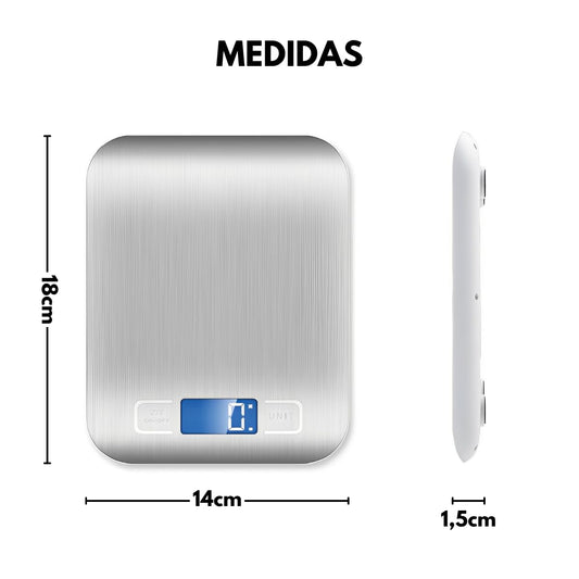 Balança de Cozinha Digital para Alimentos em Inox Resistente a Água Com Base Antiderrapante e Visor de Alta Definição Pesagem de 1g até 10kg