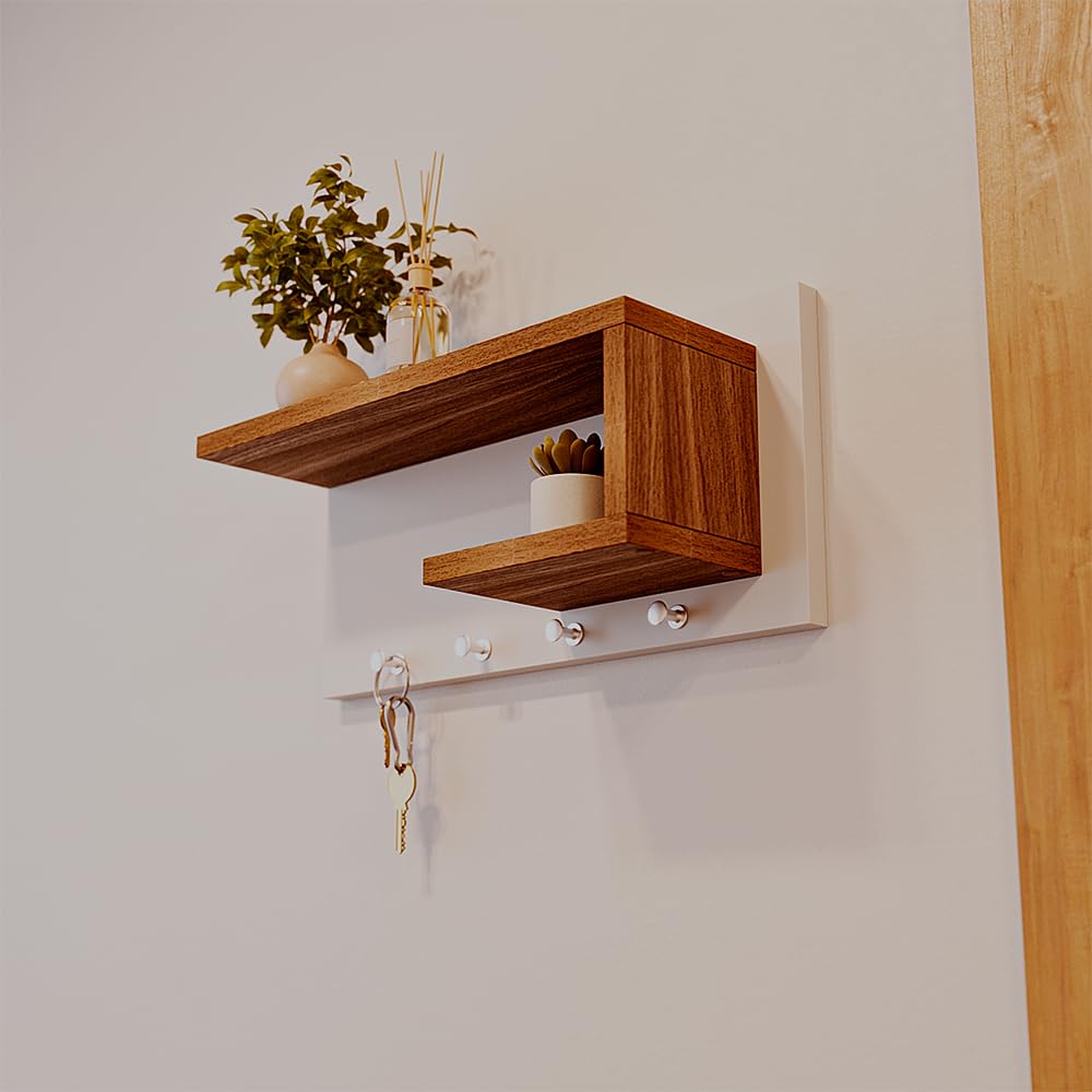 Porta Chaves Nero Organizador Decoração Casa Branco e Freijó