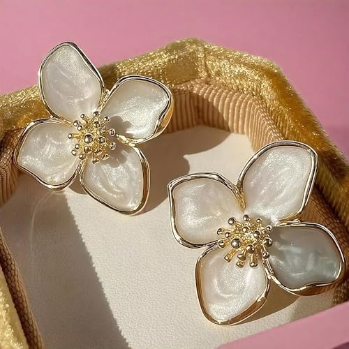 Brincos de flor esmaltados brancos estilo fresco para mulheres, joias modernas de casamento, 1.03, Zinco, Sem pedra preciosa