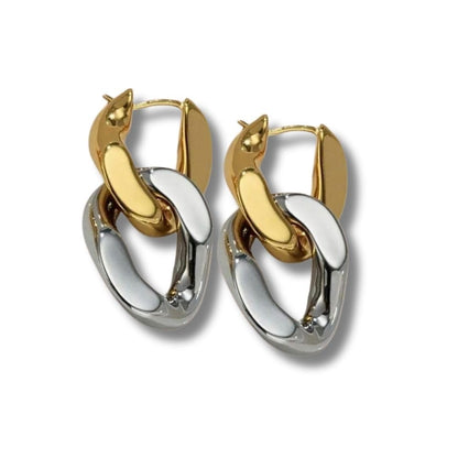 Brinco Feminino "Duo Color" – Design Moderno Bicolor em Prata e Dourado, Semijoia Sofisticada em Cobre – Estilo Versátil e Elegante – Acompanha Bolsa de Veludo