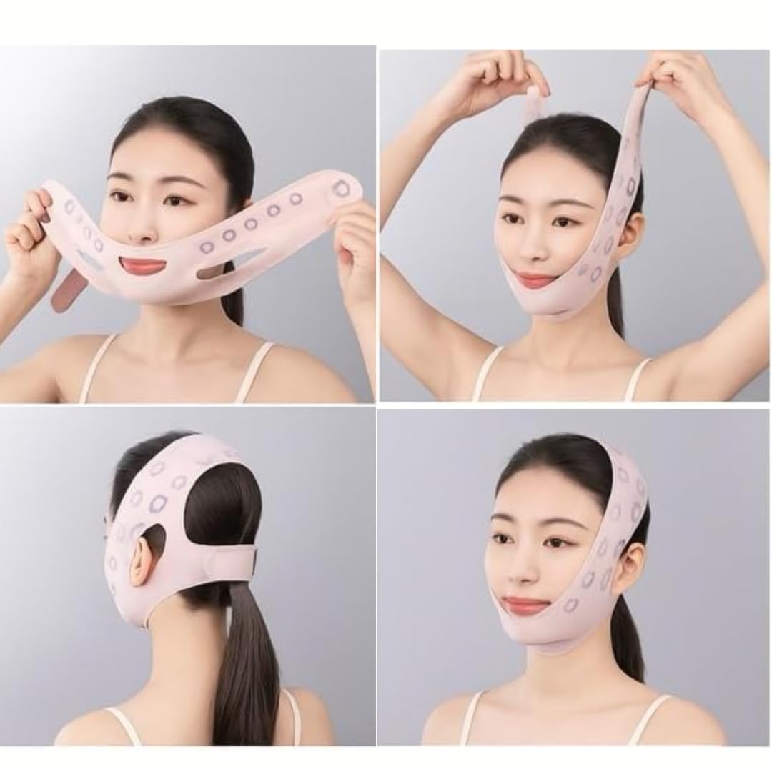 Faixa Modeladora Facial V-Line, Redutora de Papada e Queixo Duplo, Máscara de Compressão com Efeito Lifting, Ajustável e Respirável para Contorno do Rosto e Drenagem Linfática