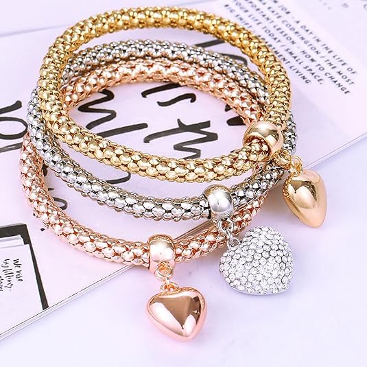 4 peças/conjunto de pulseiras e pulseira de contas elásticas de várias camadas estilo boêmio (feminino) moda coração borla pingente pulseira feminina joia, One Size, Liga metálica, Liga metálica.
