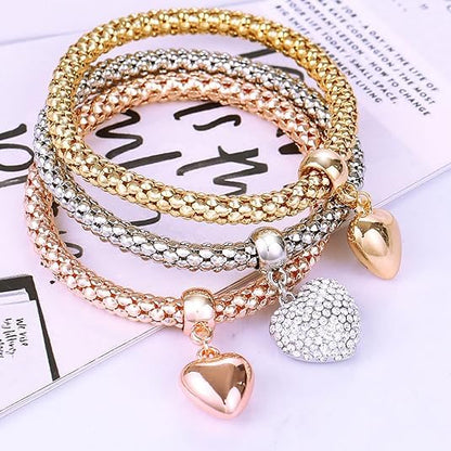 4 peças/conjunto de pulseiras e pulseira de contas elásticas de várias camadas estilo boêmio (feminino) moda coração borla pingente pulseira feminina joia, One Size, Liga metálica, Liga metálica.