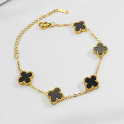 Kit Colar Choker Pulseira E Brinco Trevo Preto Gargantilha Sorte Luxo Elegante Virginia Aço Inox Dourado Inspire by Adriana