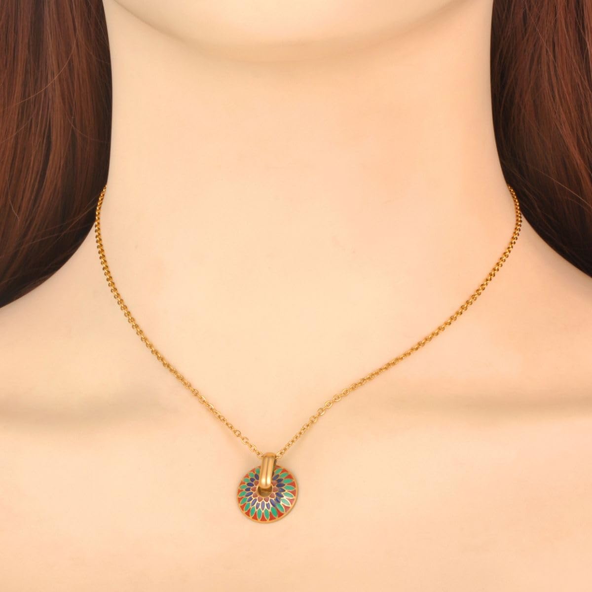 Conjunto Feminino ¨Talavera¨ em Aço Inoxidável – Brincos com Pingente Removível, Corrente 45cm – Cores Vibrantes, Estilo e Versatilidade – Acompanha Bolsa de Veludo