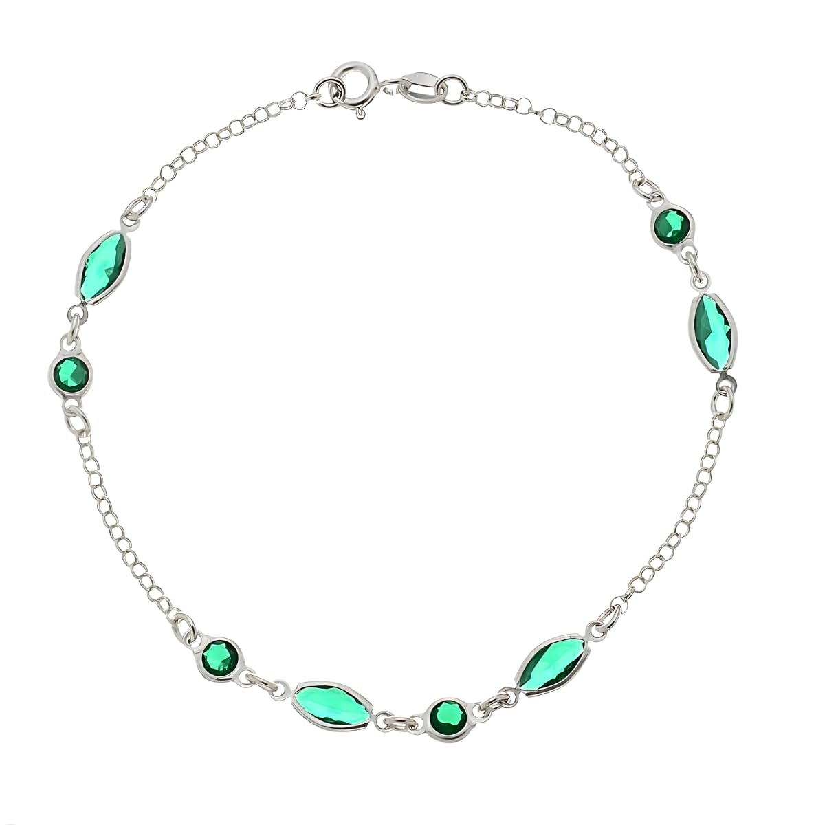 Pulseira Feminina Pontos de Luz Navete 19 cm Prata Hipoalergênica (Verde)