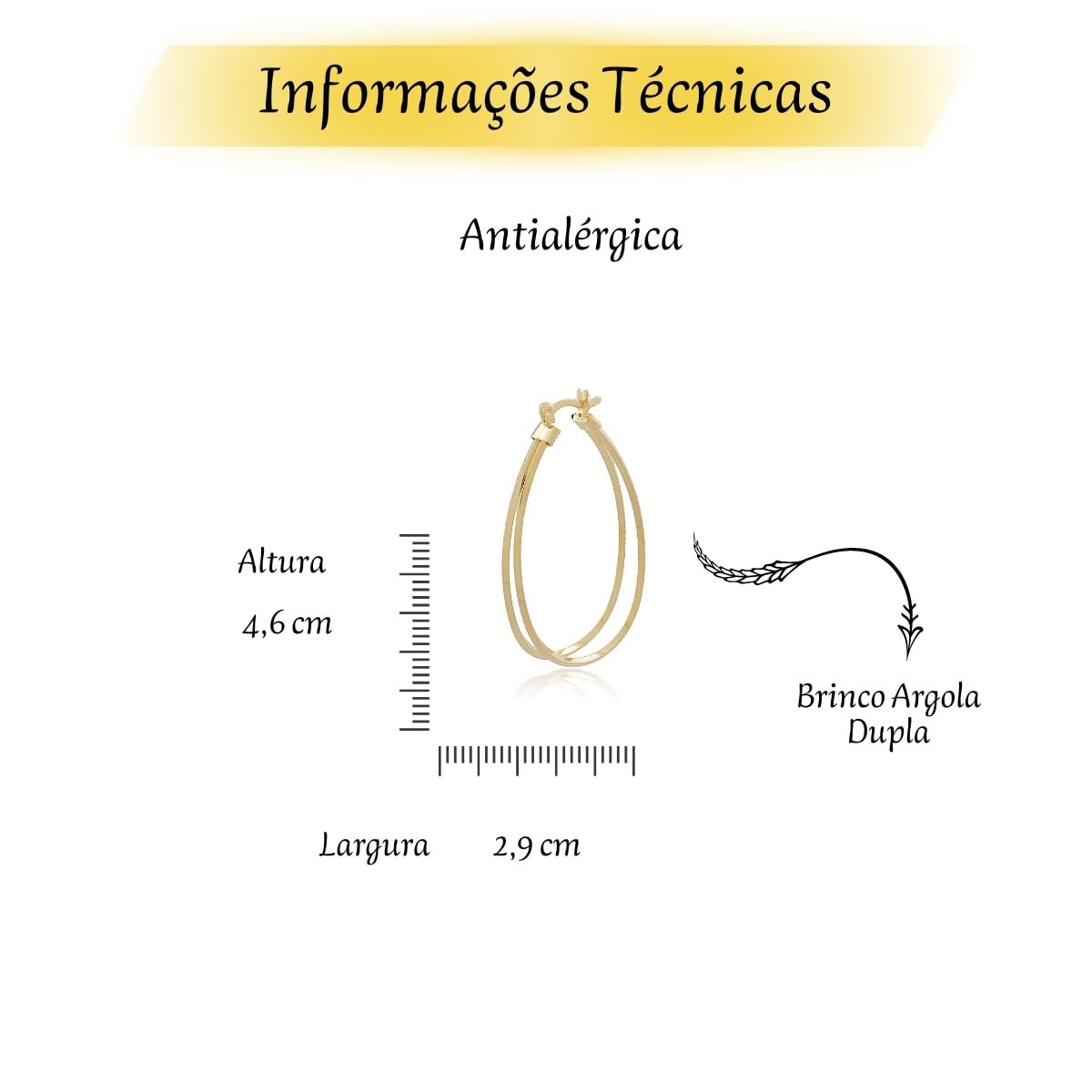 Brinco Argola Dupla Grande Banhado a Ouro 18k - Semi Joia Elegante e Moderna - Ideal para Dia a Dia ou Ocasiões Especiais