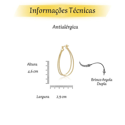 Brinco Argola Dupla Grande Banhado a Ouro 18k - Semi Joia Elegante e Moderna - Ideal para Dia a Dia ou Ocasiões Especiais