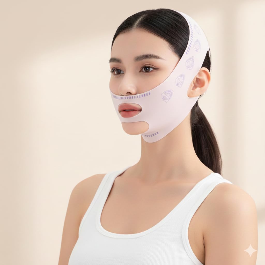 Faixa Modeladora Facial V-Line, Redutora de Papada e Queixo Duplo, Máscara de Compressão com Efeito Lifting, Ajustável e Respirável para Contorno do Rosto e Drenagem Linfática