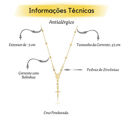 Colar de Terço com Cruz Semi Joias Banhado a Ouro 18k Acessório de Fé e Sofisticação Perfeito para Ocasiões Especiais Beleza e Durabilidade - Stella