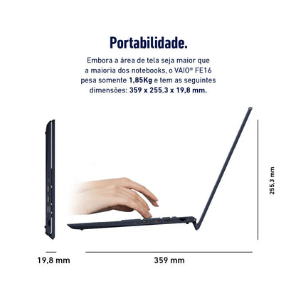 Notebook VAIO FE16 AMD® Ryzen 7-5825U Linux 32GB RAM 512GB SSD 16" IPS WUXGA Antirreflexo - Cinza Grafite