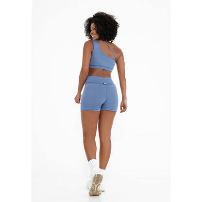 Conjunto Fitness Feminino Grace Alça Lateral com Top Forro Duplo e Short Cós Alto – Zero Transparência Alta Elasticidade e Tecnologia Anti Pilling – Brazilian Fitness AQN (Padrão, Azul Atalaia, GG)