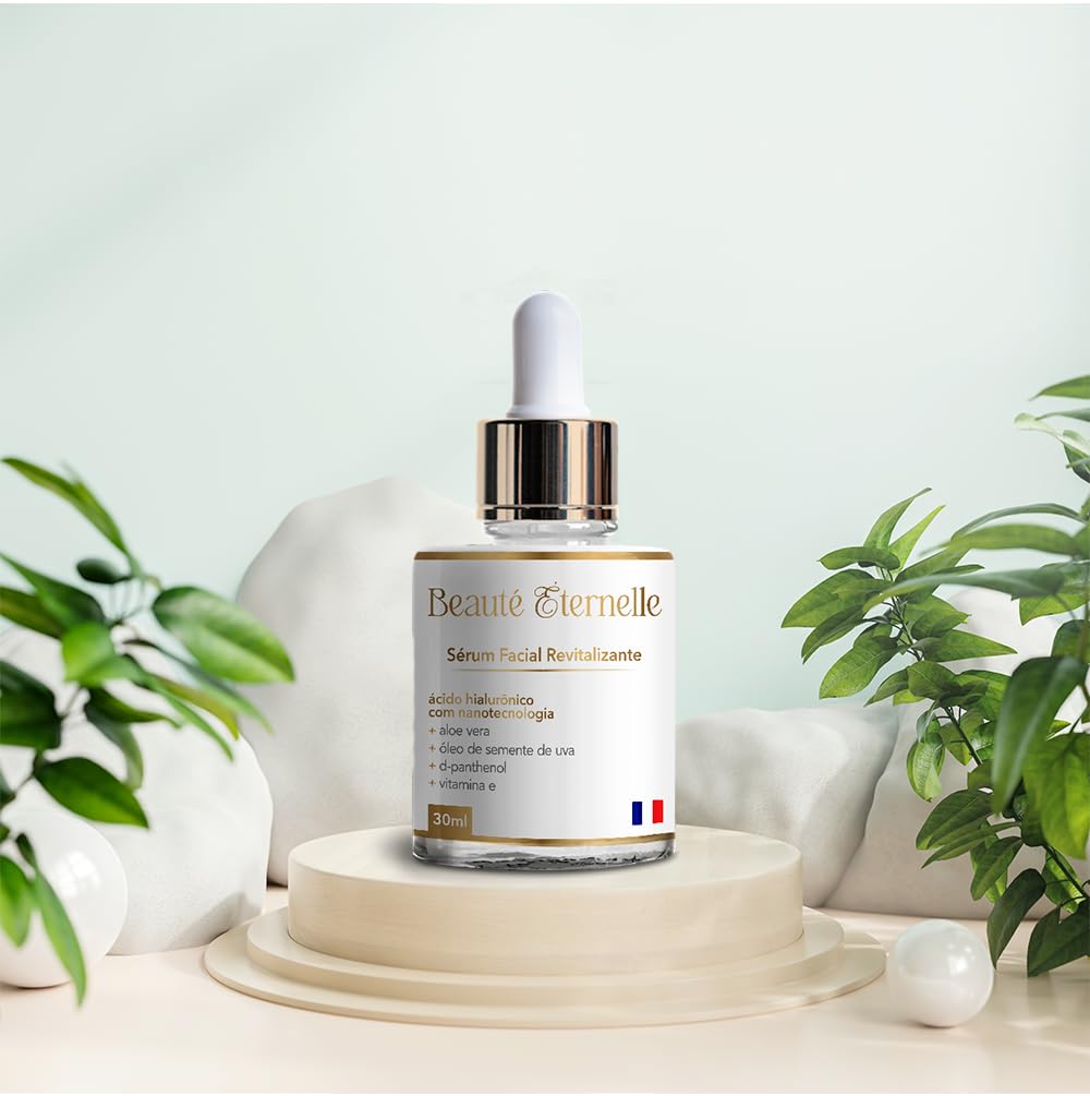 Sérum Facial Hidratante e Revitalizante Rejuvenescedor Beauté Éternelle 30 ml com Ácido Hialurônico (Aloe Vera, Óleo de Semente de Uva, D-panthenol, Vitamina E)