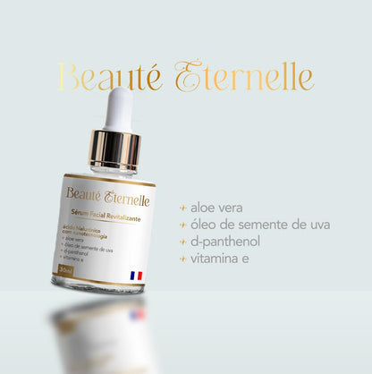 Sérum Facial Hidratante e Revitalizante Rejuvenescedor Beauté Éternelle 30 ml com Ácido Hialurônico (Aloe Vera, Óleo de Semente de Uva, D-panthenol, Vitamina E)