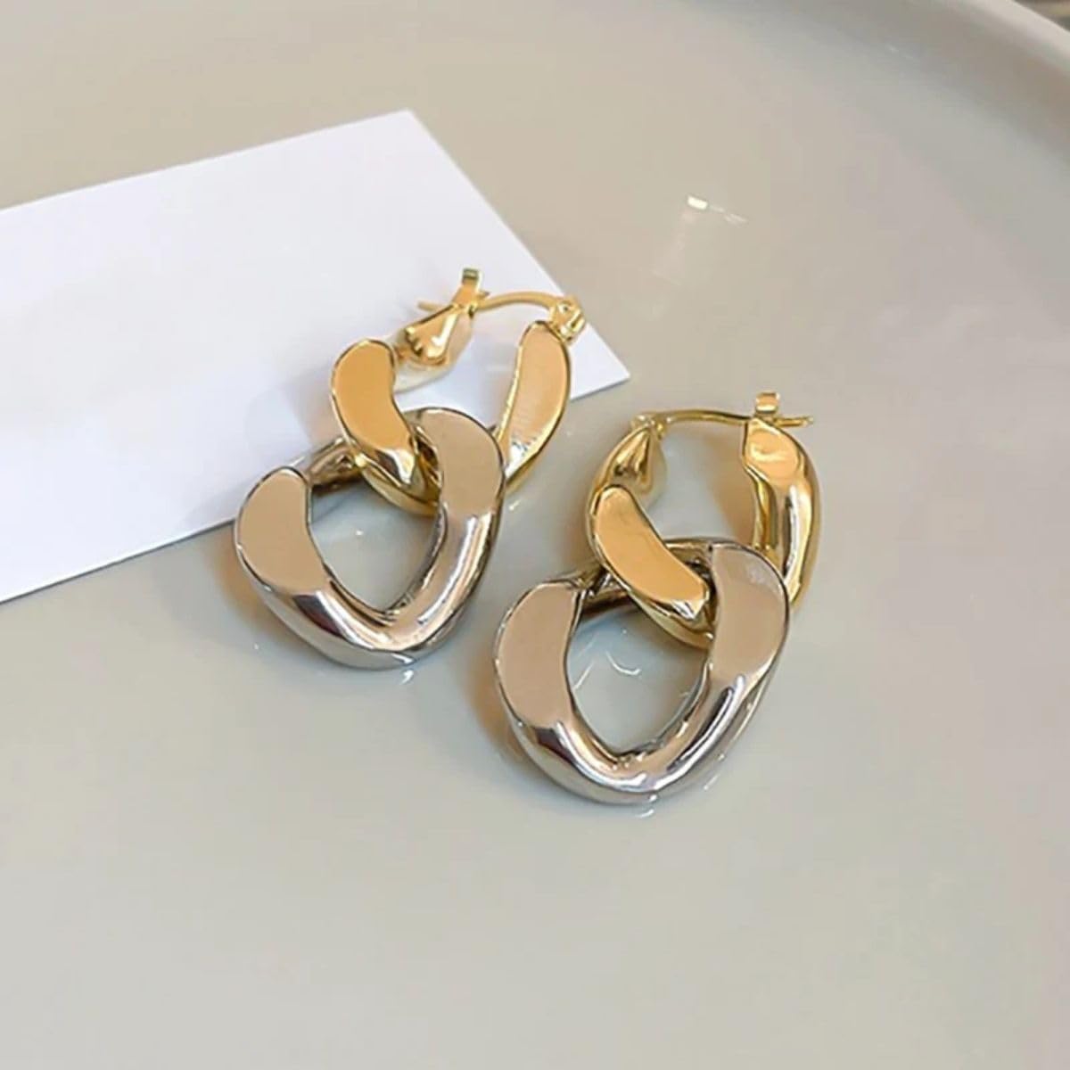 Brinco Feminino "Duo Color" – Design Moderno Bicolor em Prata e Dourado, Semijoia Sofisticada em Cobre – Estilo Versátil e Elegante – Acompanha Bolsa de Veludo