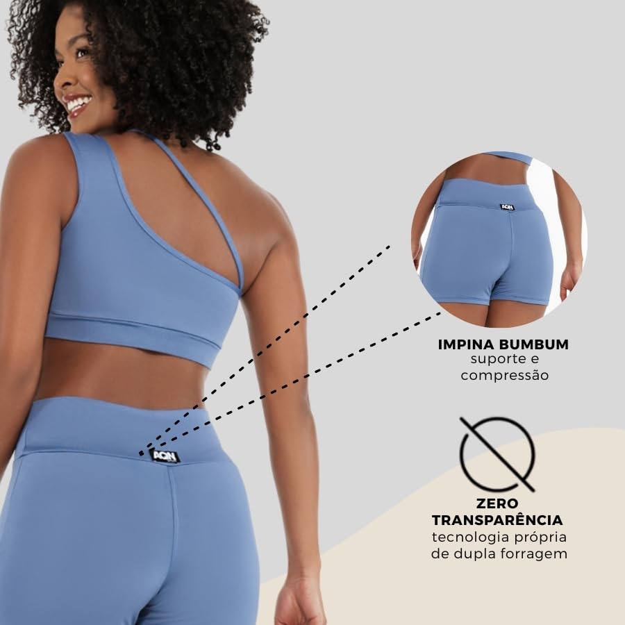 Conjunto Fitness Feminino Grace Alça Lateral com Top Forro Duplo e Short Cós Alto – Zero Transparência Alta Elasticidade e Tecnologia Anti Pilling – Brazilian Fitness AQN (Padrão, Azul Atalaia, GG)