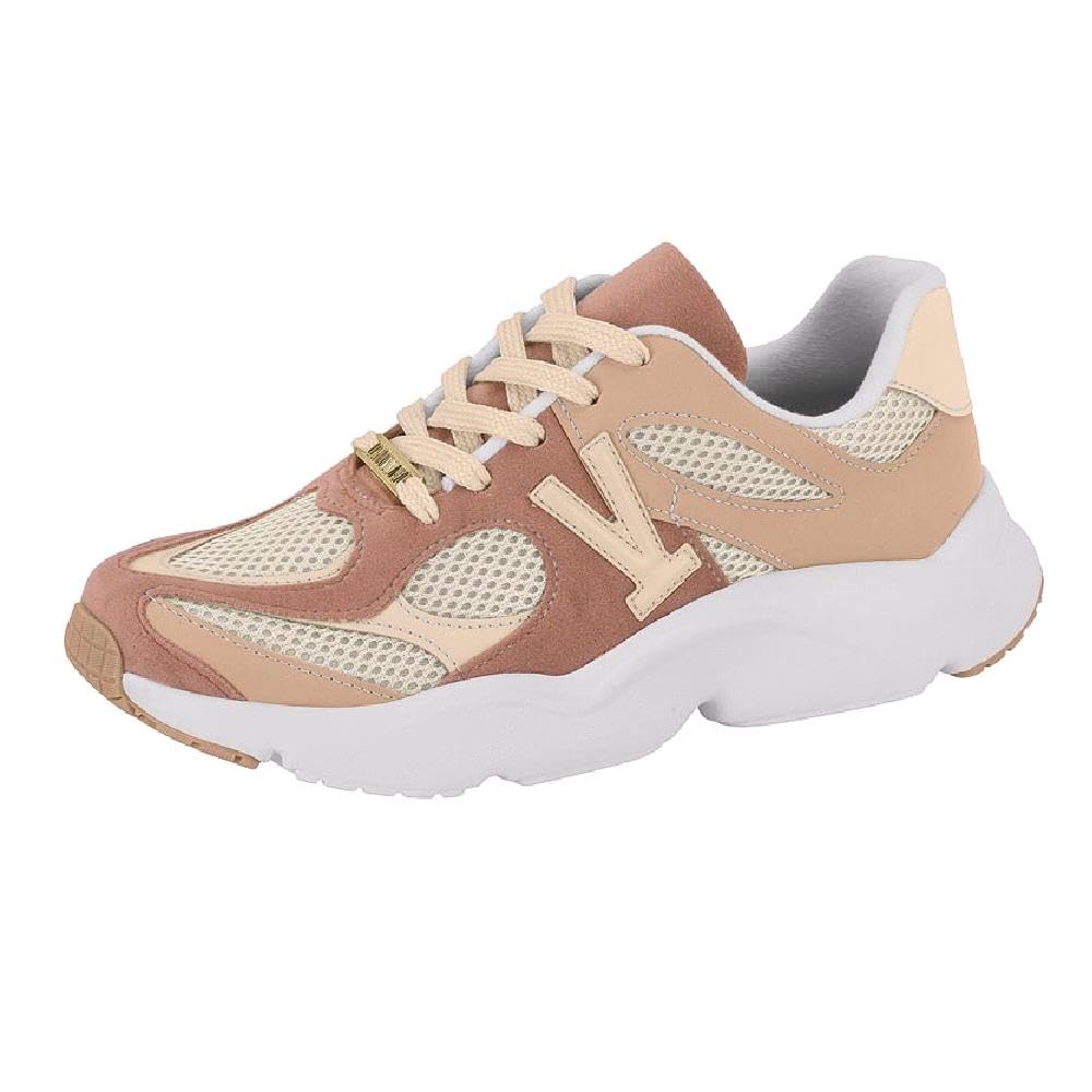 Tênis Feminino Vizzano – Sola Tratorada, Conforto, Leve e Uso Diário – Moderno e Estiloso (Branco Off/Rose/Bege, BR, Adulto, Numérico, 35)